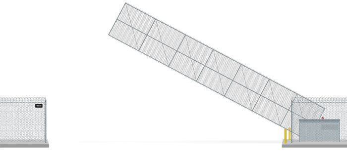 Automated chain link Vertical Pivot gate in open position