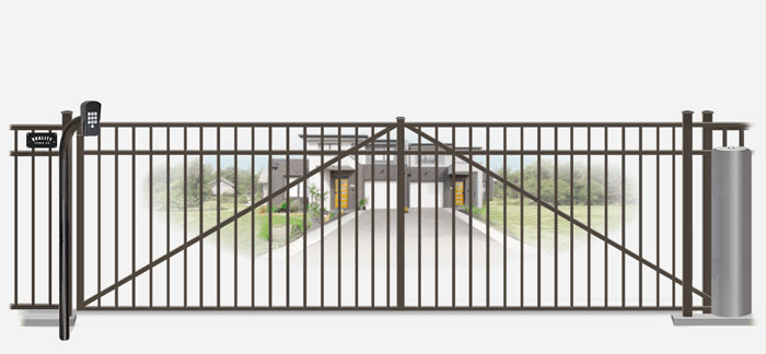 Metal sliding estate gate in closed position