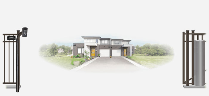 Metal sliding estate gate in open position