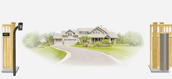 Wood sliding estate gate in open position