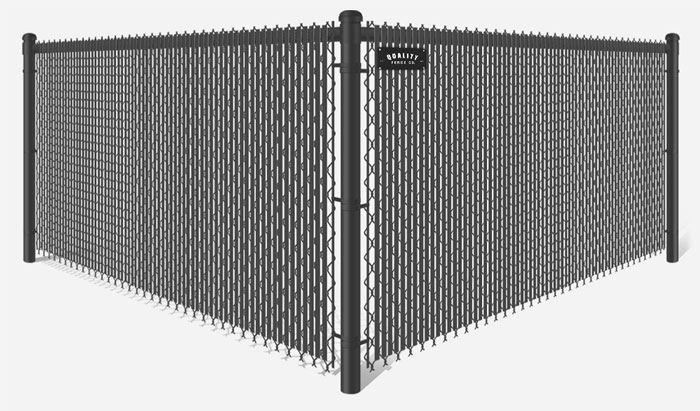 Black chain link fence with black privacy slats in Dallas-Fort Worth Metroplex