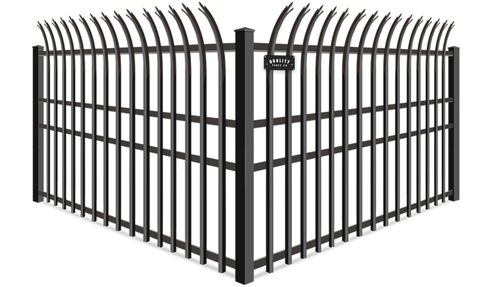 Curved Trident wrought iron fence company in Dallas-Fort Worth Metroplex